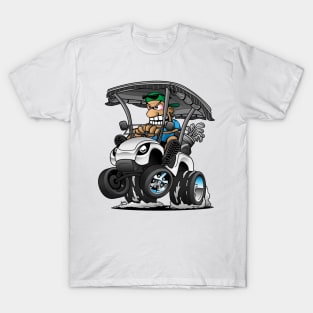 Funny Golf Cart Hotrod Golf Car Popping a Wheelie Cartoon T-Shirt